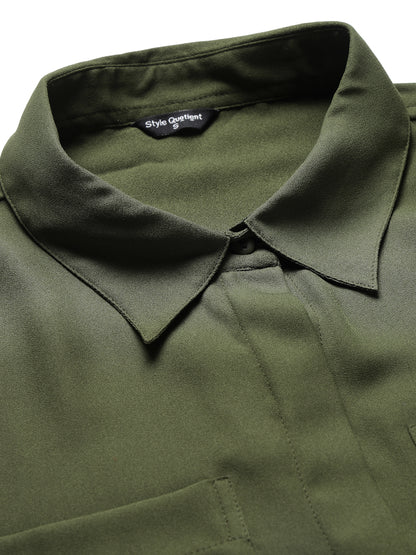Style Quotient Women Solid Olive Polymoss Regular Formal Shirt
