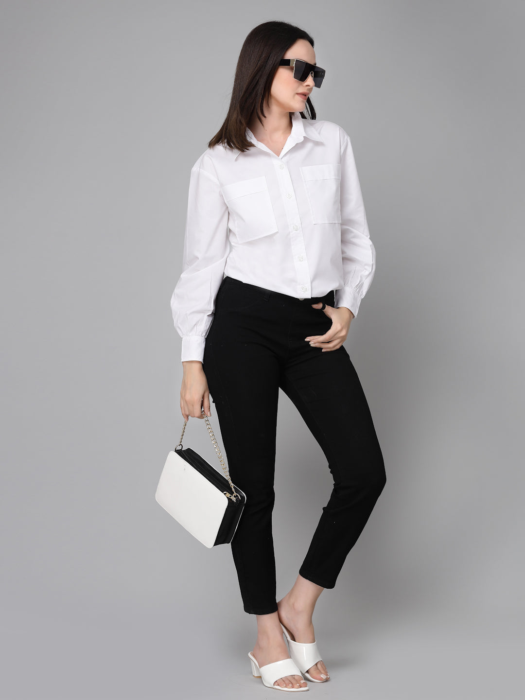 Style Quotients Women White Cotton Blend Casual Oversized Shirt
