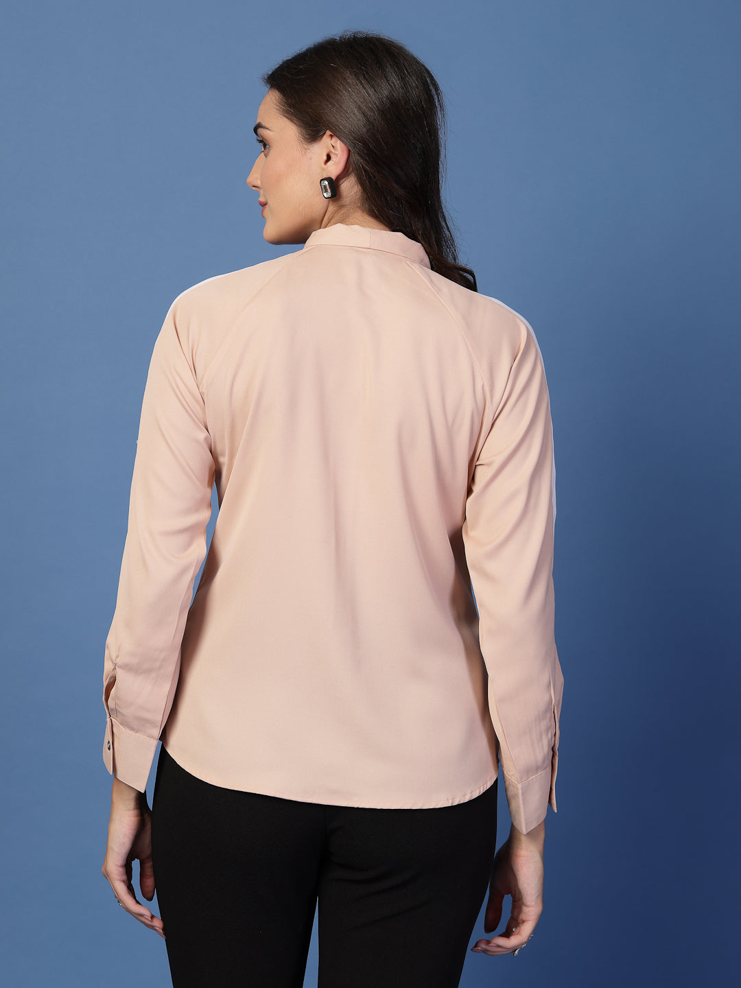 Style Quotient Women Solid Nude And White Polymoss Regular Fit Formal Colorblock Shirt