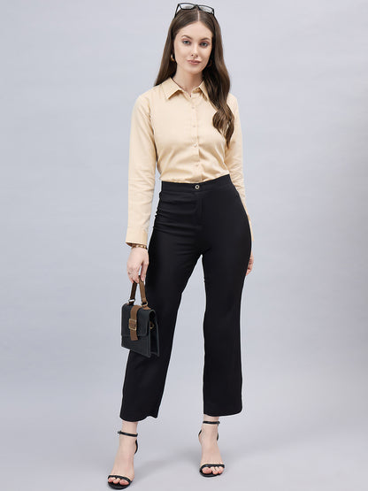 Style Quotient Women Self Design Beige polycotton Formal Shirt