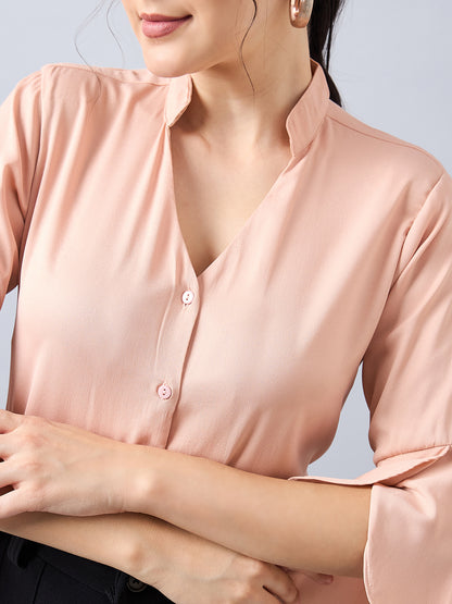 Style Quotient Women Solid Nude  Polymoss Regular Fit Formal Shirt