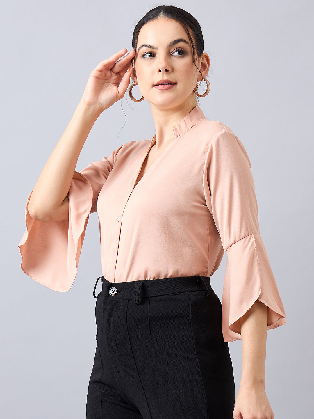 Style Quotient Women Solid Nude  Polymoss Regular Fit Formal Shirt