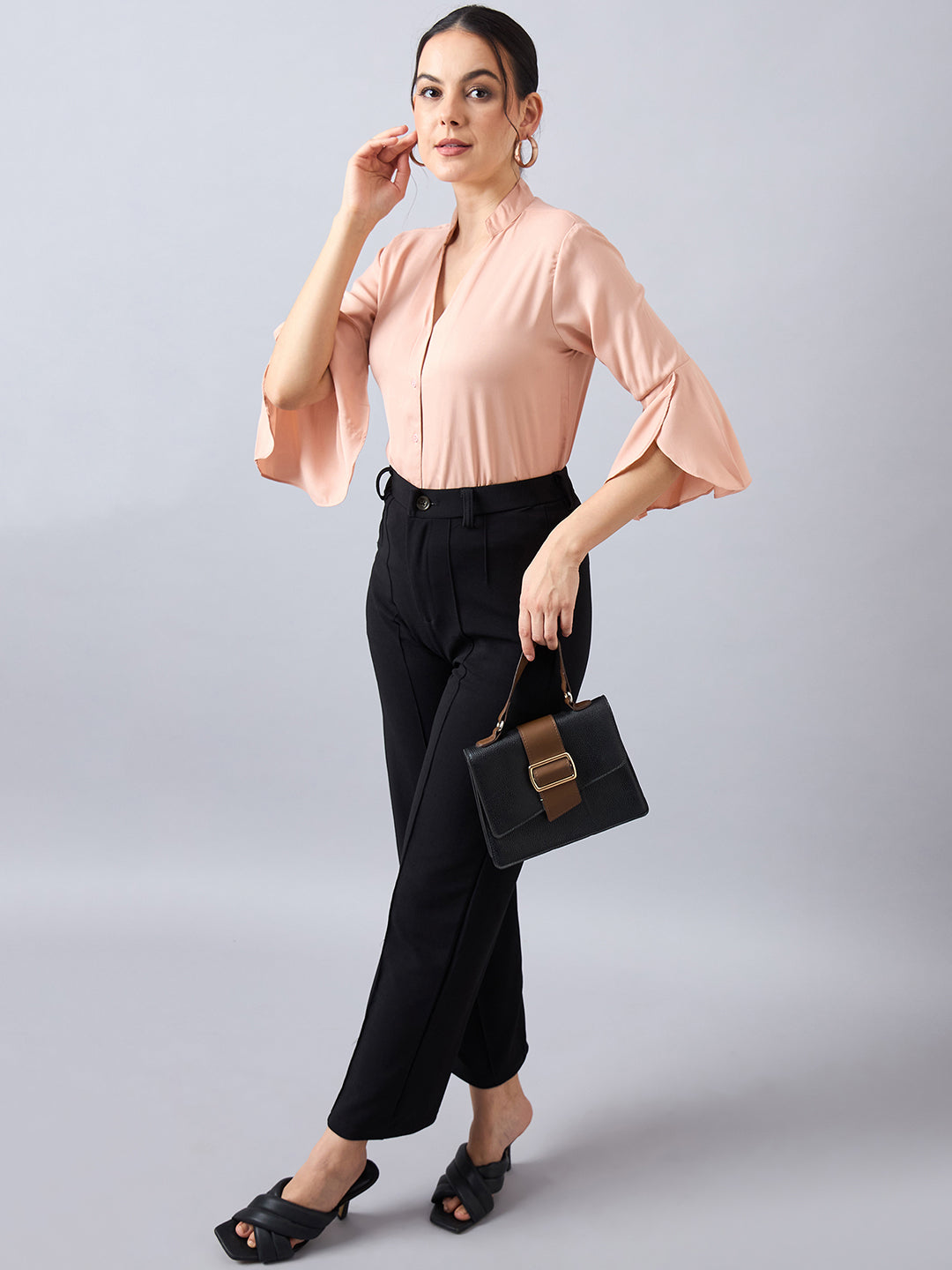 Style Quotient Women Solid Nude  Polymoss Regular Fit Formal Shirt