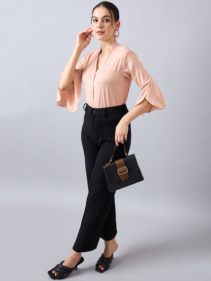 Style Quotient Women Solid Nude  Polymoss Regular Fit Formal Shirt
