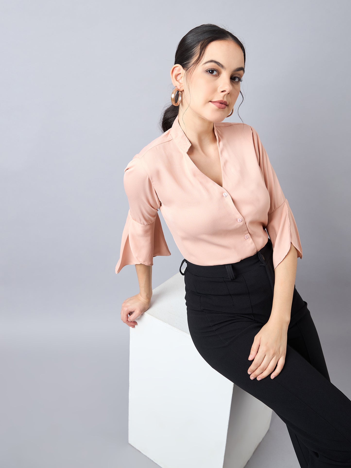 Style Quotient Women Solid Nude  Polymoss Regular Fit Formal Shirt