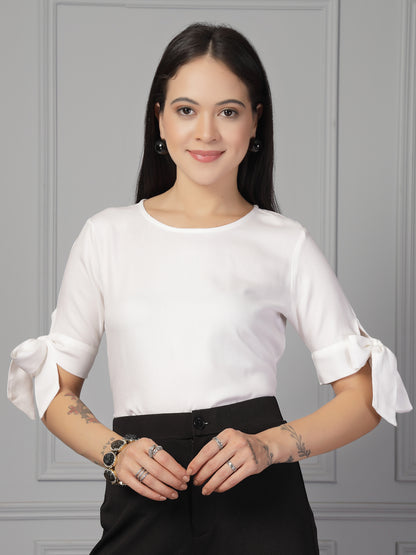 Style Quotient Women White Regular Fit Formal Rayon Top