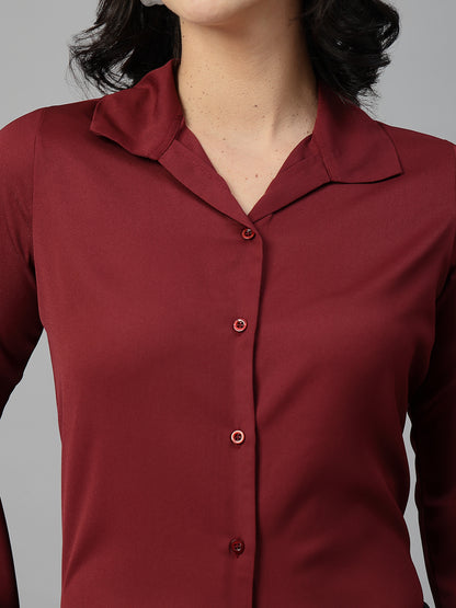 Style Quotient Women Solid Maroon Polymoss Formal Shirt