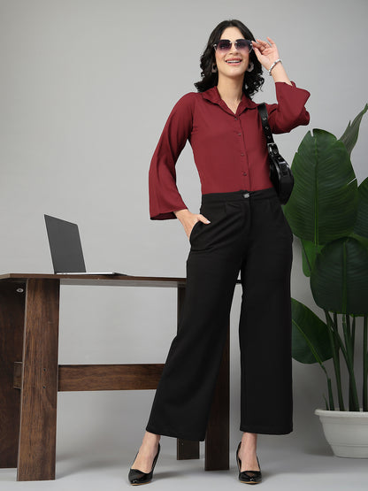 Style Quotient Women Solid Maroon Polymoss Formal Shirt