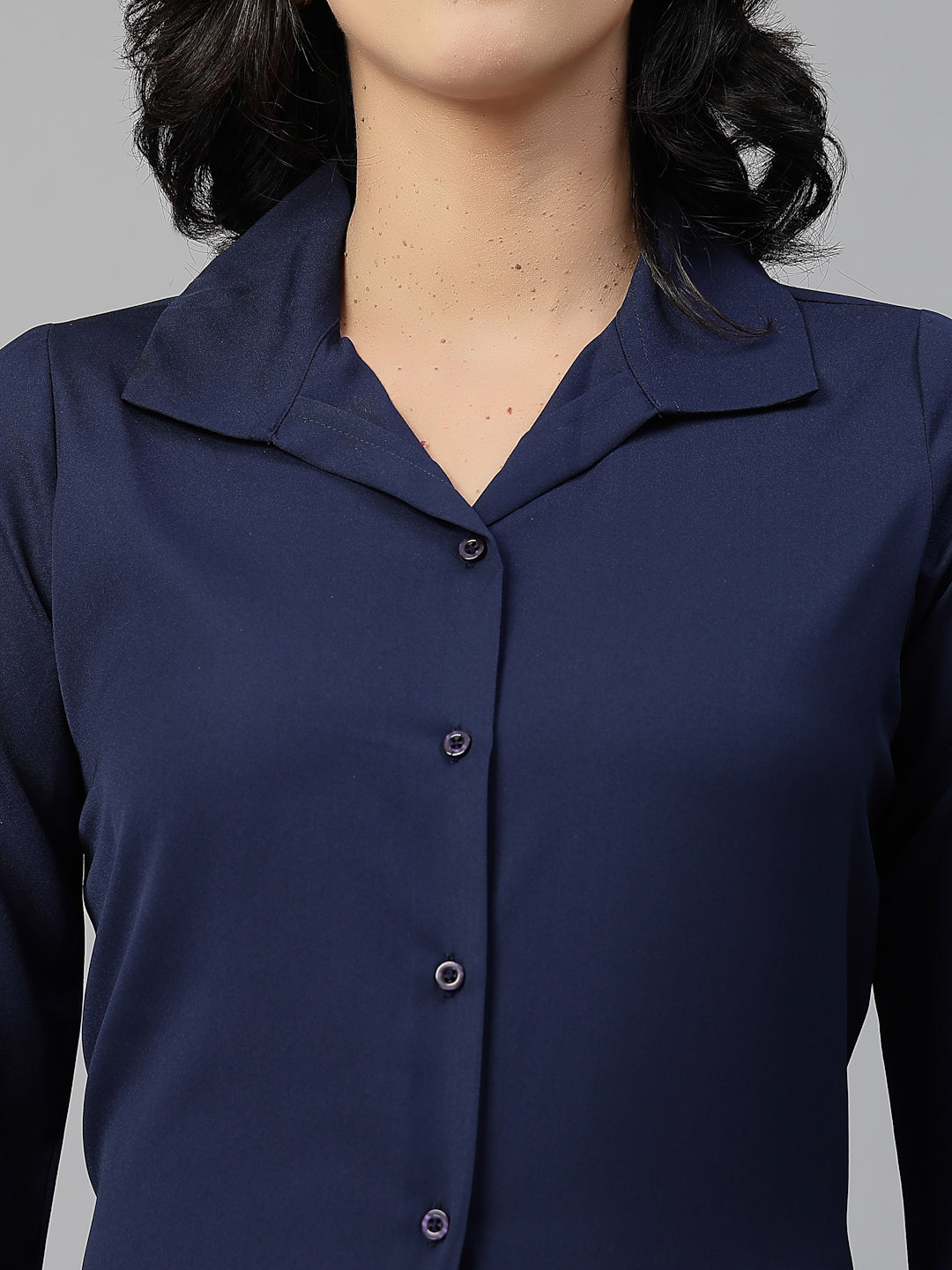 Style Quotient Women Solid Navy Polymoss Formal Shirt