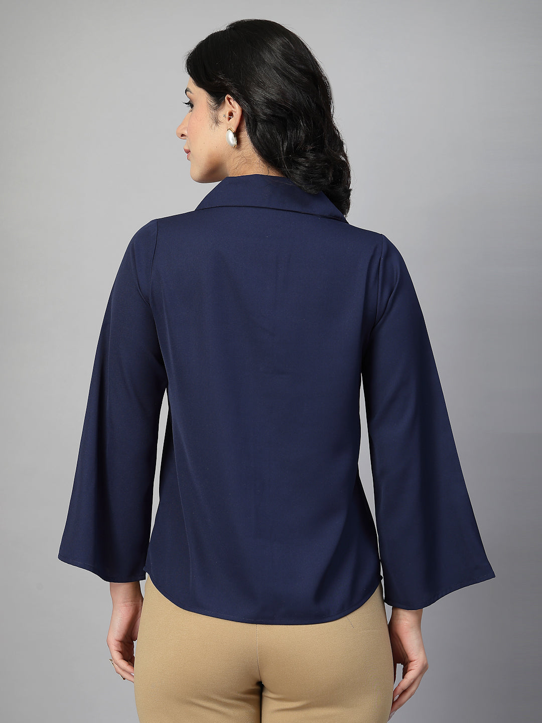 Style Quotient Women Solid Navy Polymoss Formal Shirt