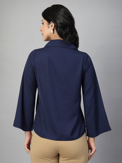 Style Quotient Women Solid Navy Polymoss Formal Shirt