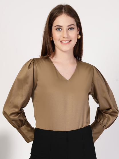 Style Quotient Women Bronze Satin Top