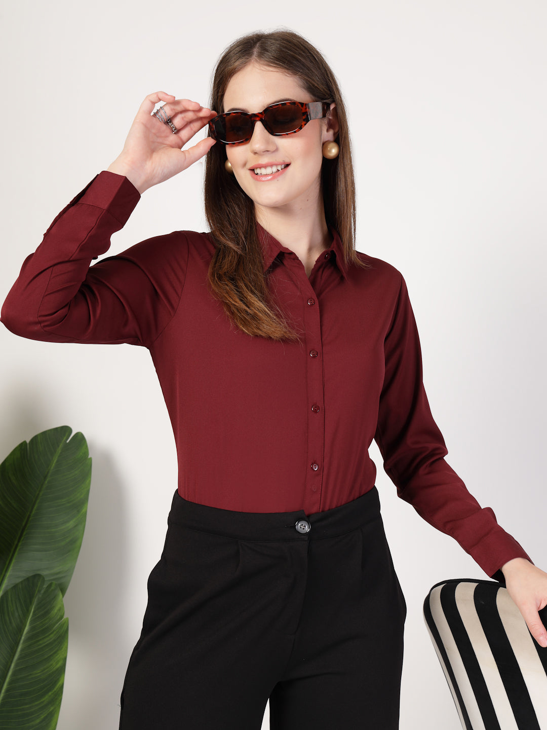 Style Quotient Women Maroon formal shirt