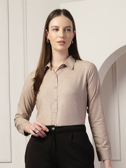 Style Quotient Women Mauve Self Design Linen Regular Fit Formal Shirt