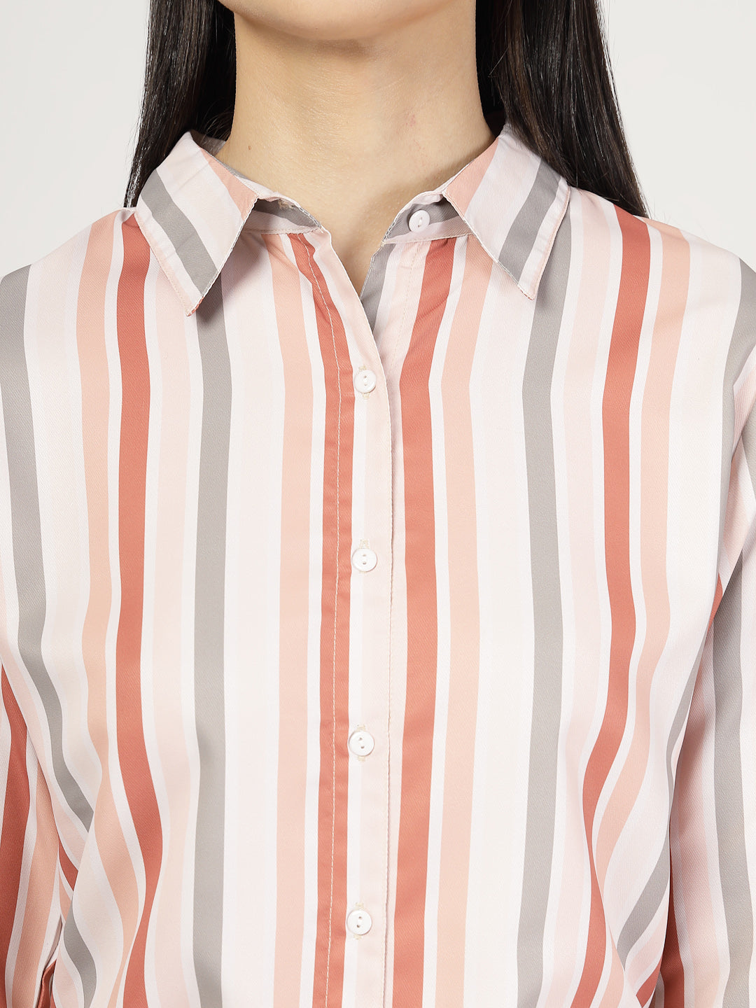 Style Quotient Women Beige Multi Stripe Printed Formal Polyester Shirt