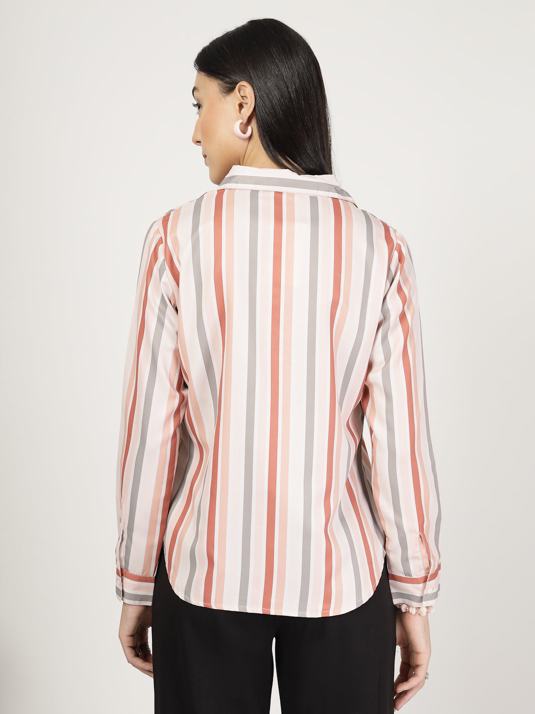 Style Quotient Women Beige Multi Stripe Printed Formal Polyester Shirt