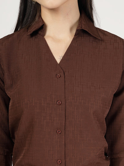 Style Quotient Women Texture Brown Formal Shirt