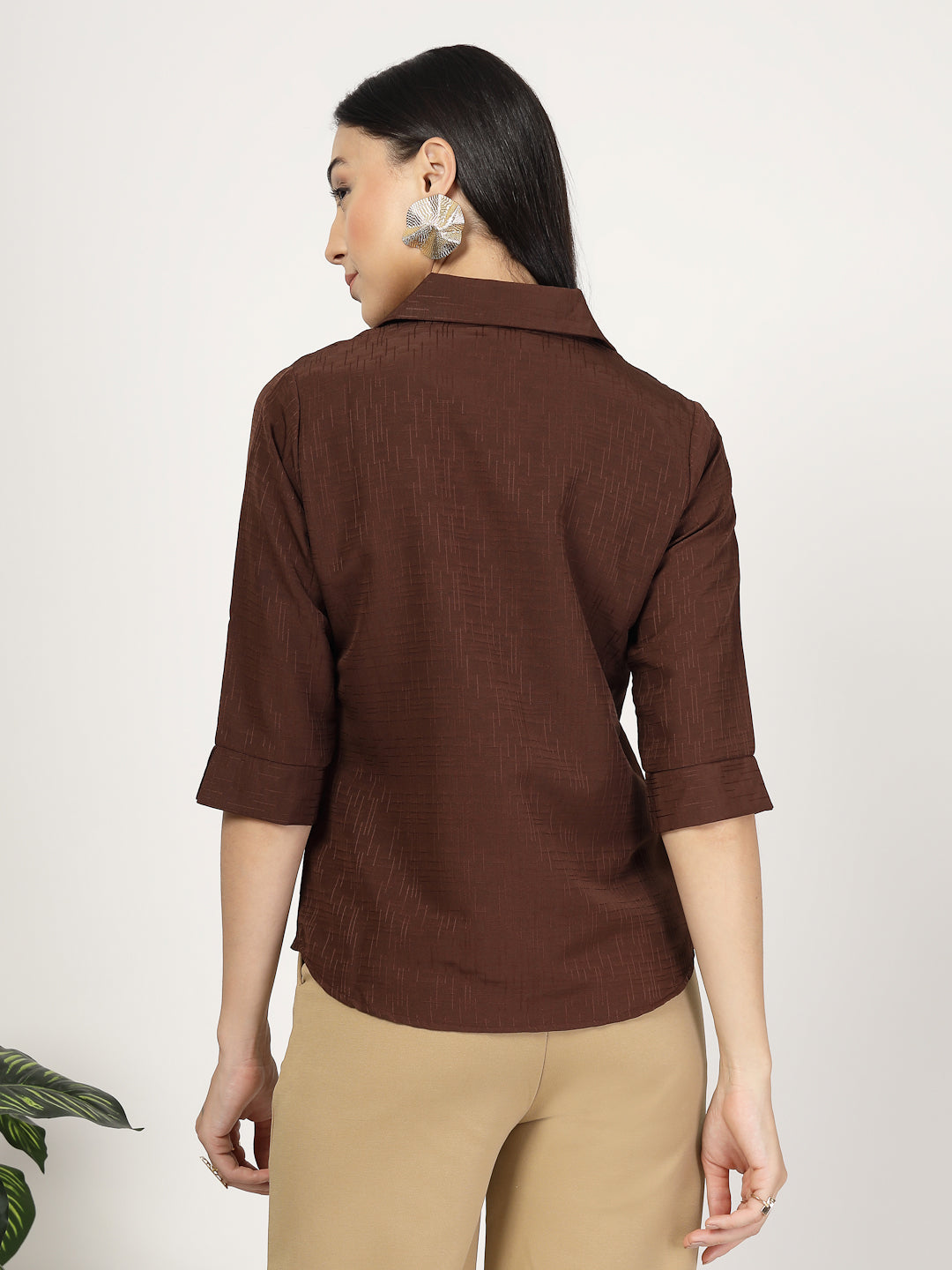 Style Quotient Women Texture Brown Formal Shirt