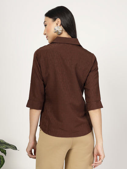 Style Quotient Women Texture Brown Formal Shirt