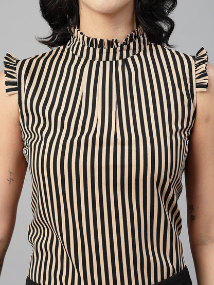 Style Quotient Women Blue And White Stripe Polyester Formal Top