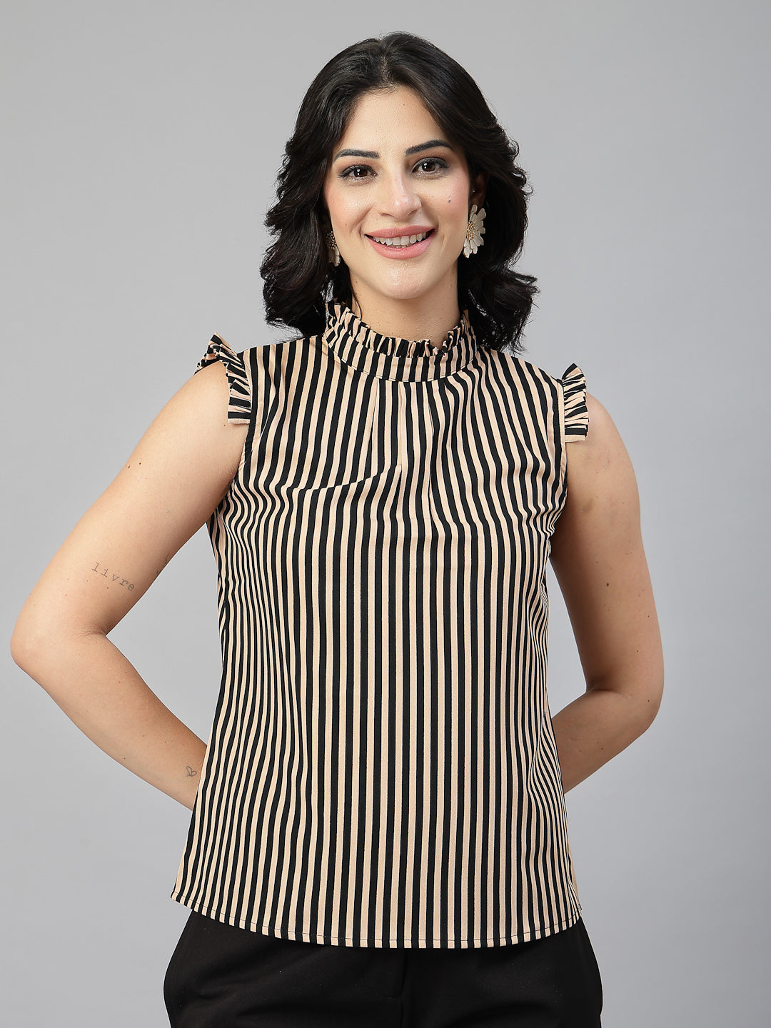Style Quotient Women Blue And White Stripe Polyester Formal Top