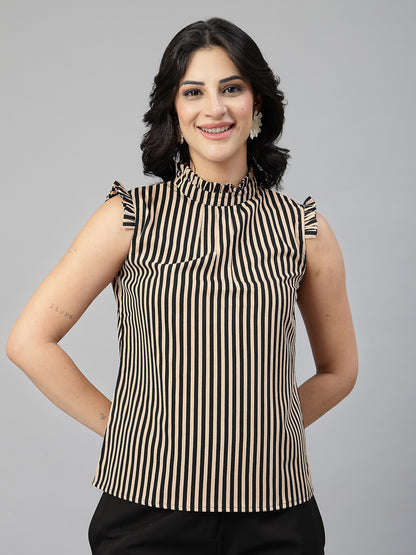 Style Quotient Women Blue And White Stripe Polyester Formal Top