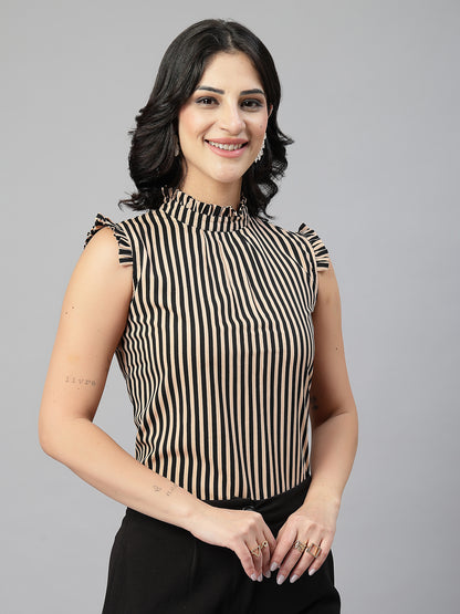 Style Quotient Women Blue And White Stripe Polyester Formal Top