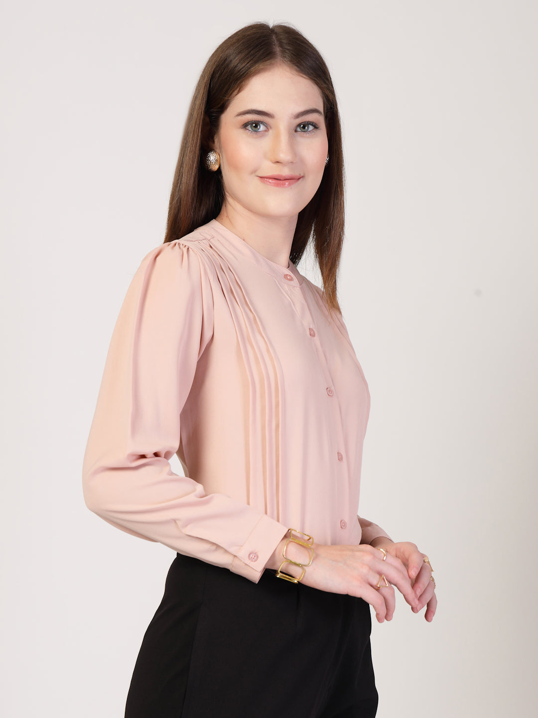 Style Quotient Women Solid Nude Polymoss Formal Shirt