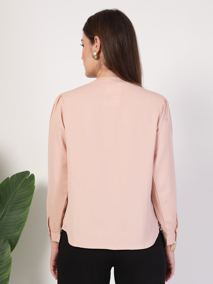 Style Quotient Women Solid Nude Polymoss Formal Shirt