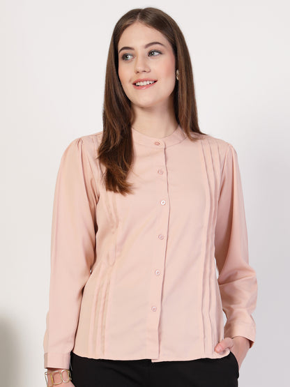 Style Quotient Women Solid Nude Polymoss Formal Shirt