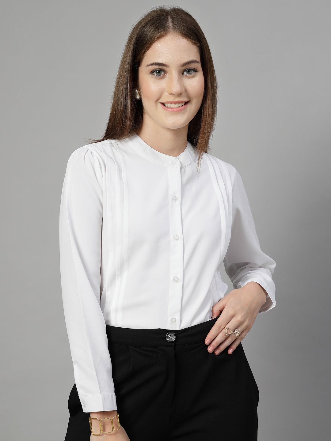 Style Quotient Women Solid White Polymoss Formal Shirt