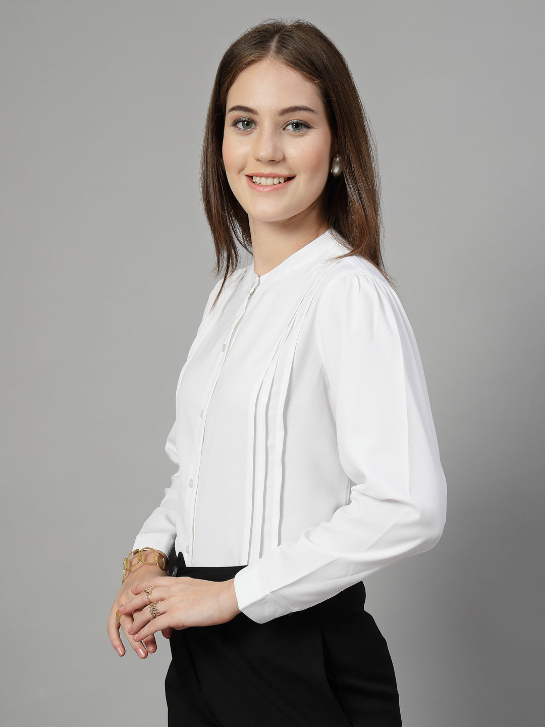 Style Quotient Women Solid White Polymoss Formal Shirt
