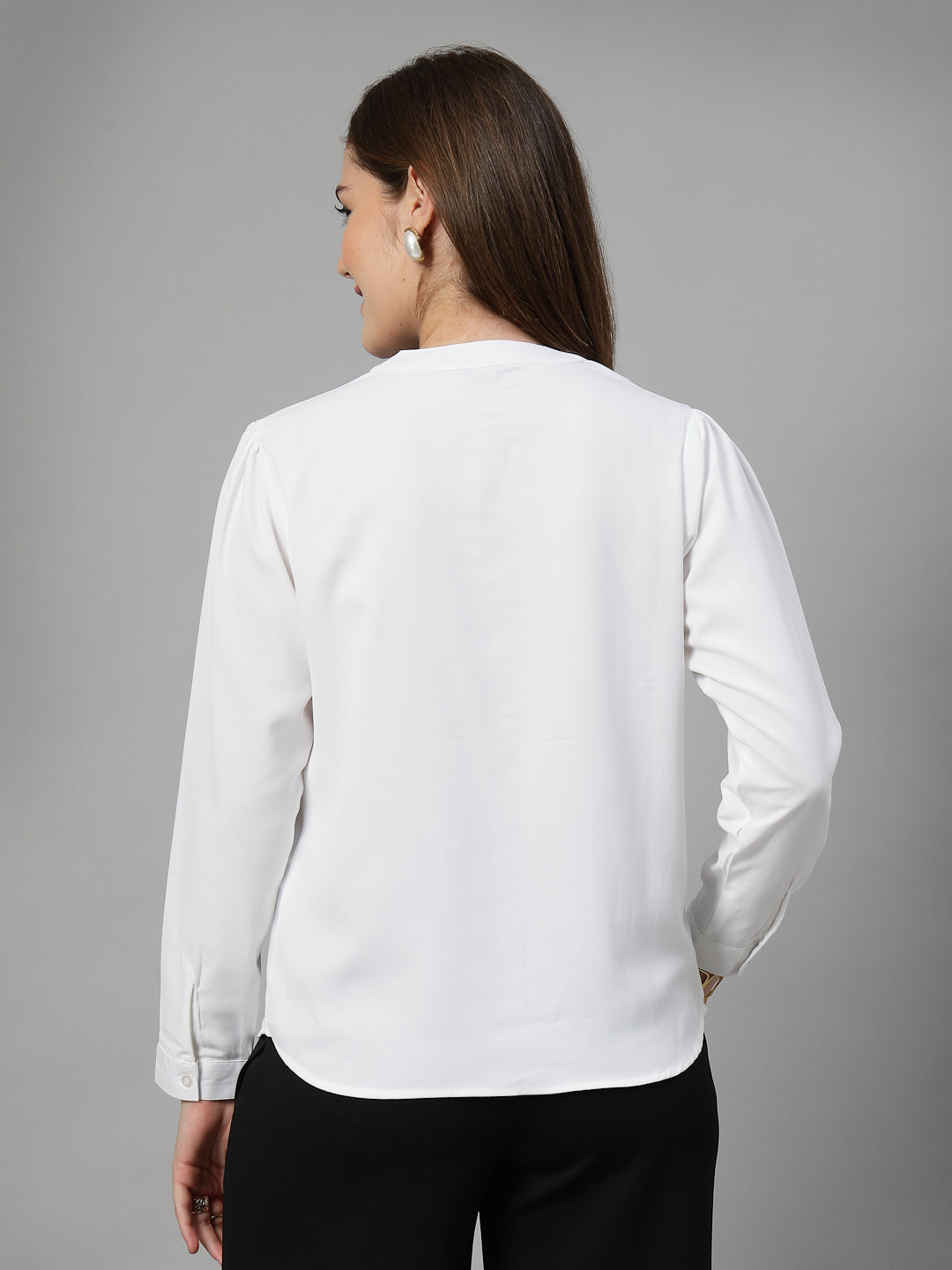 Style Quotient Women Solid White Polymoss Formal Shirt