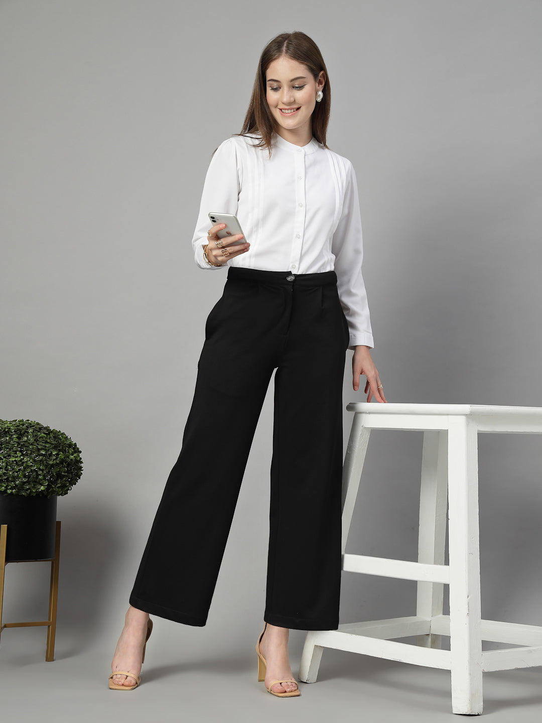 Style Quotient Women Solid White Polymoss Formal Shirt