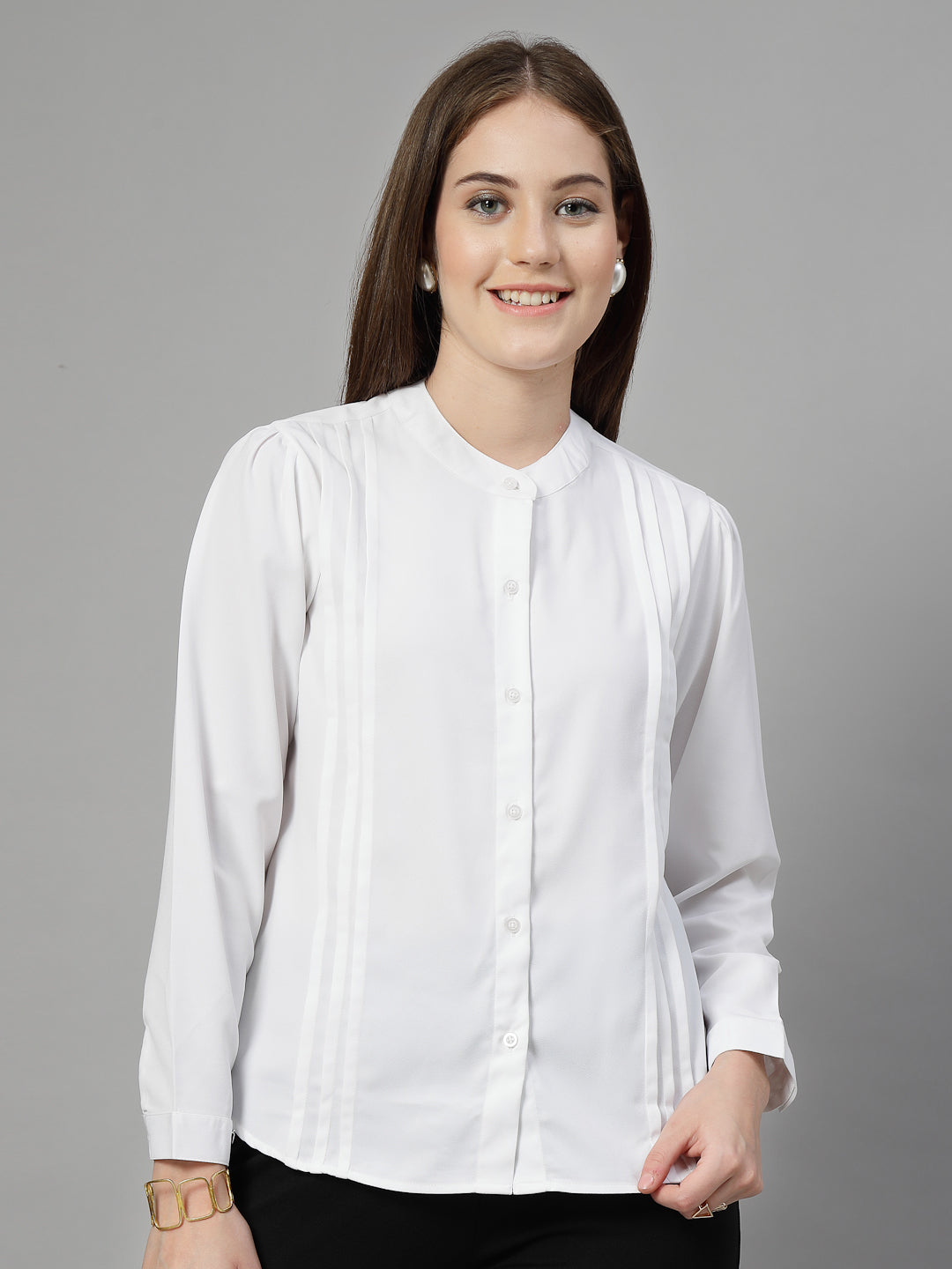 Style Quotient Women Solid White Polymoss Formal Shirt