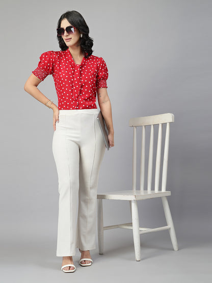 Style Quotient Women Polka Printed Red White Polycrepe Semi Formal Top