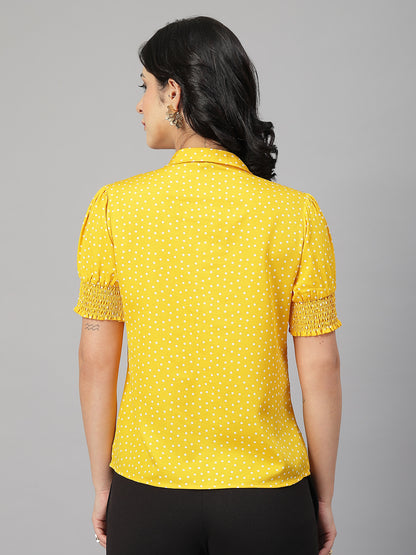 Style Quotient Women Polka Printed Yellow White Polycrepe Semi Formal Top