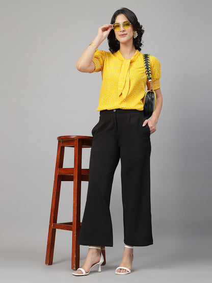 Style Quotient Women Polka Printed Yellow White Polycrepe Semi Formal Top