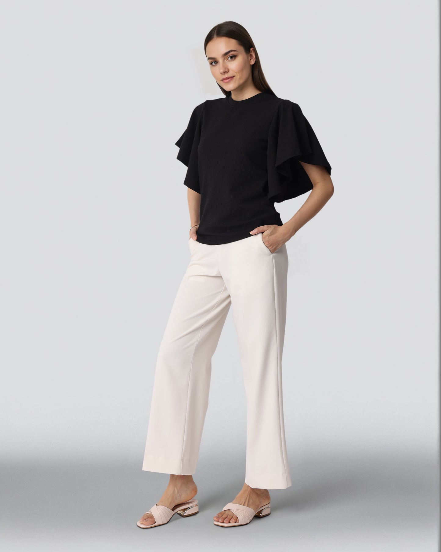 Style Quotient Women Solid Black Polyknit Semi Formal Top