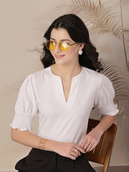 Style Quotient Women White puffed sleeves top