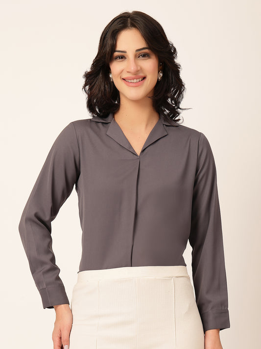 Style Quotient Women Solid Grey Polymoss Shirt Style Top