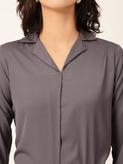 Style Quotient Women Solid Grey Polymoss Shirt Style Top