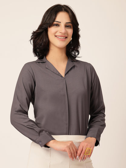 Style Quotient Women Solid Grey Polymoss Shirt Style Top