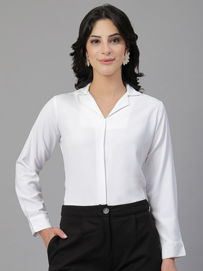 Style Quotient Women Solid White Polymoss Shirt Style Top