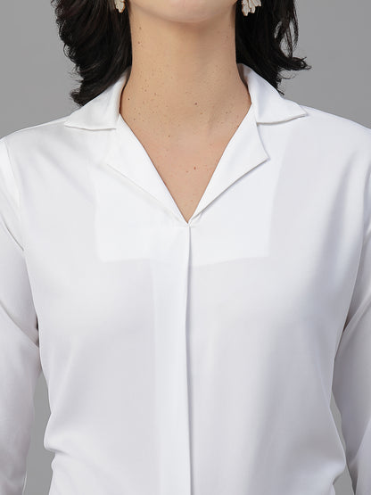 Style Quotient Women Solid White Polymoss Shirt Style Top