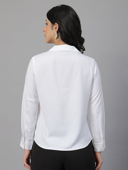 Style Quotient Women Solid White Polymoss Shirt Style Top