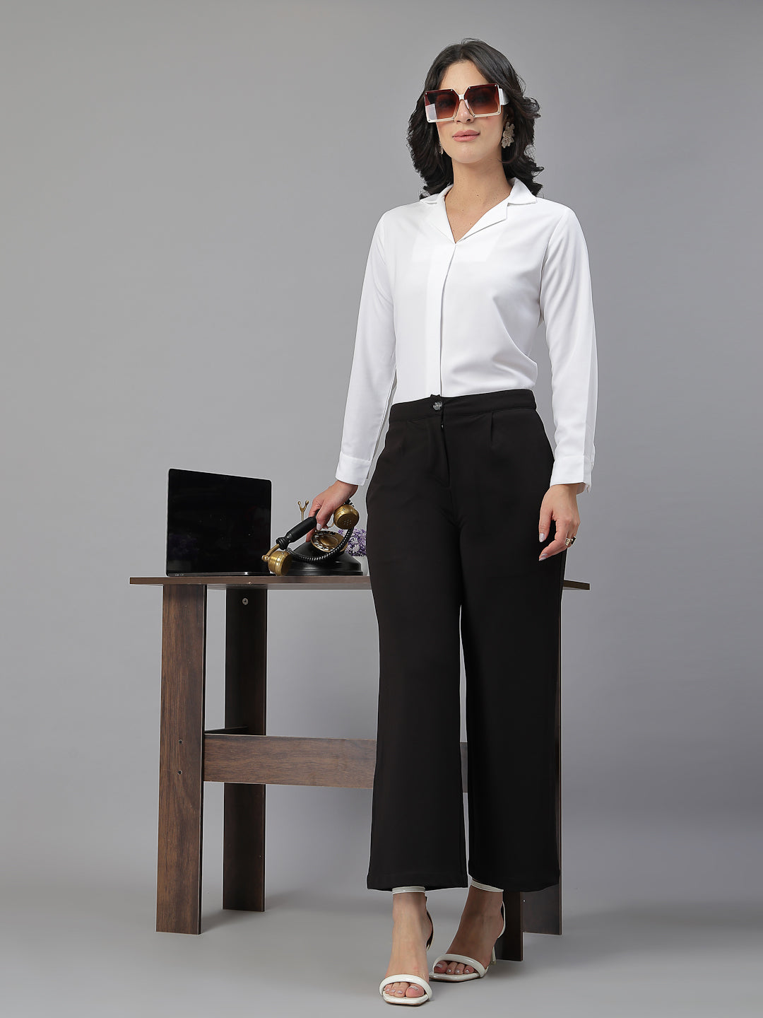 Style Quotient Women Solid White Polymoss Shirt Style Top