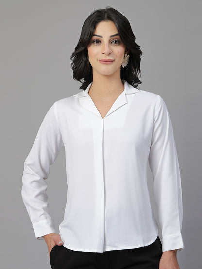Style Quotient Women Solid White Polymoss Shirt Style Top