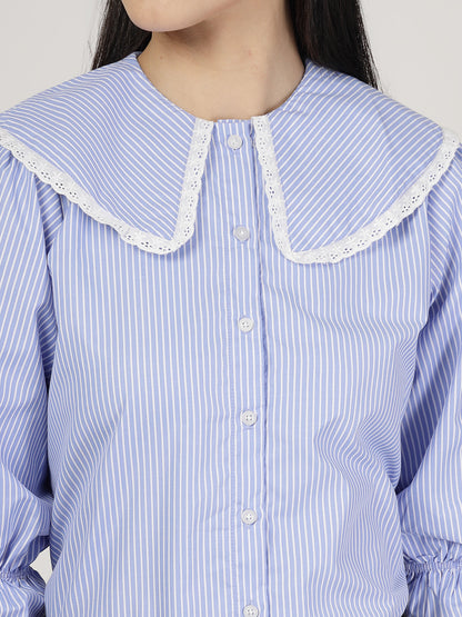 Style Quotient Women Stripe  Blue White Polycotton Formal Shirt
