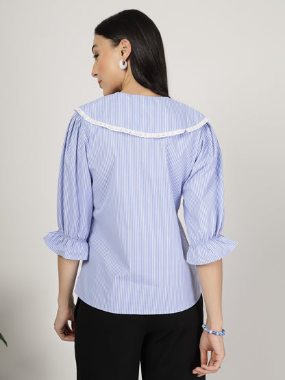 Style Quotient Women Stripe  Blue White Polycotton Formal Shirt